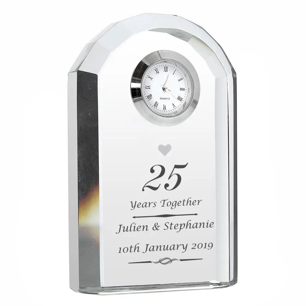 Clocks & Watches Personalised Silver Anniversary Crystal Clock