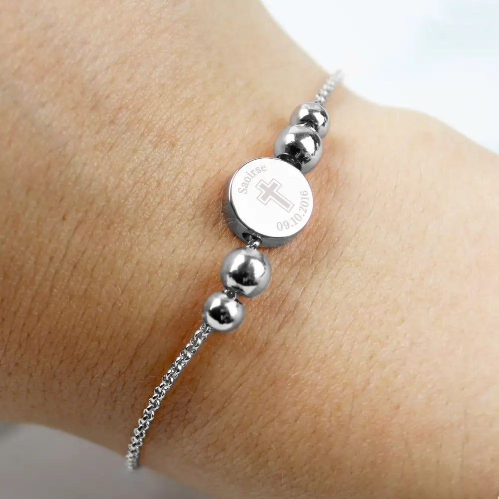 Jewellery Personalised Silver Tone Cross Round Bracelet