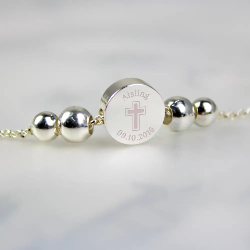 Jewellery Personalised Silver Tone Cross Round Bracelet