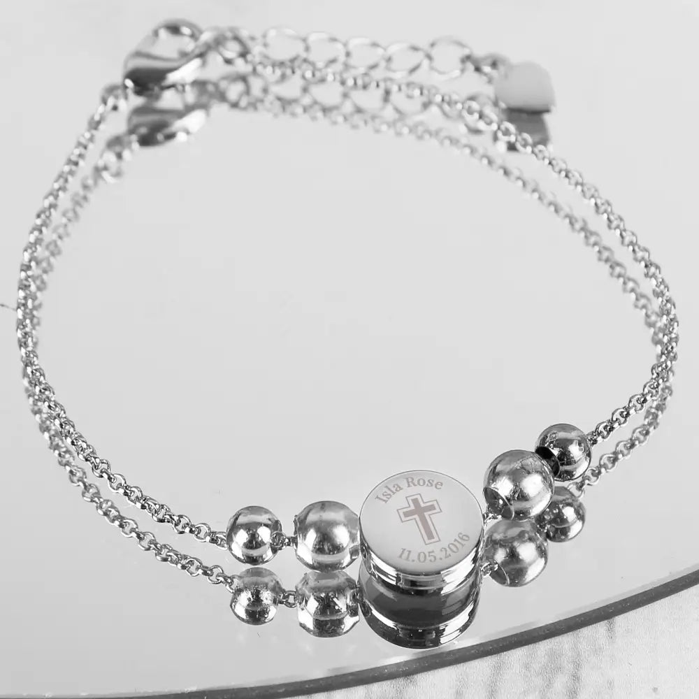 Jewellery Personalised Silver Tone Cross Round Bracelet