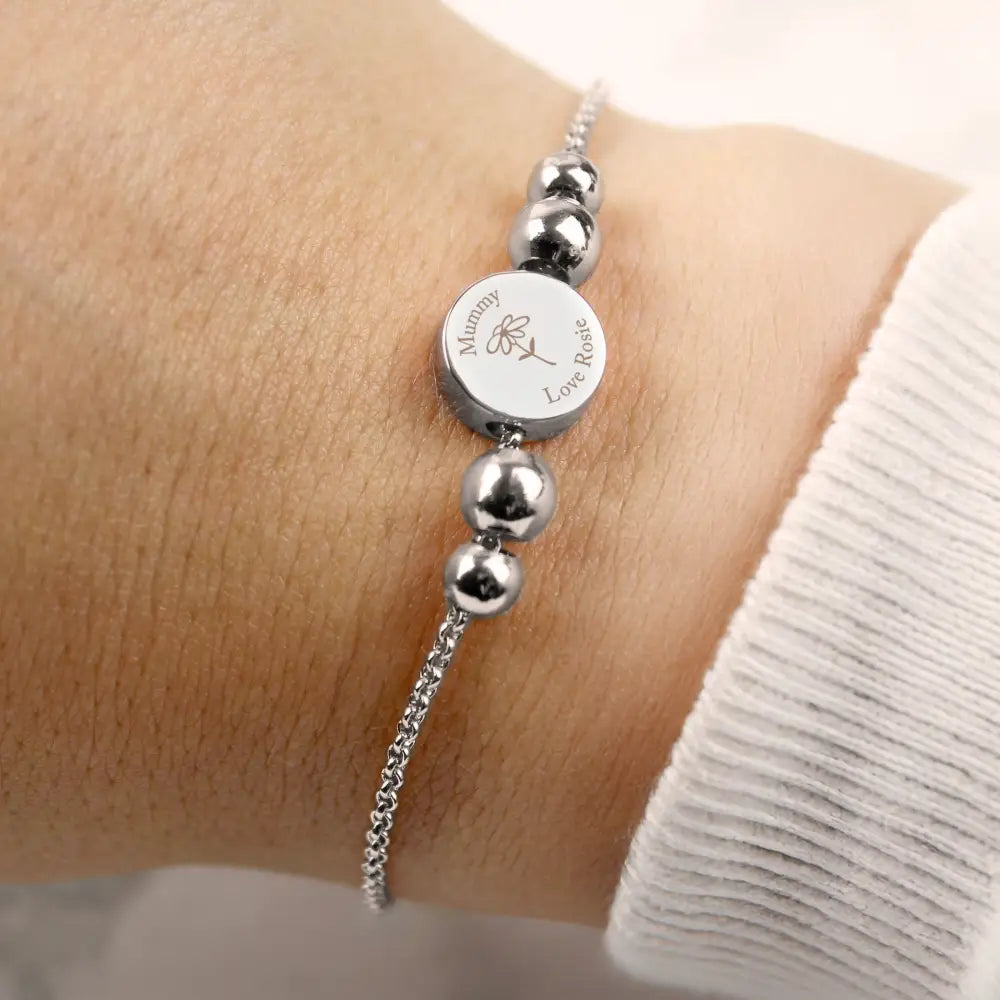 Jewellery Personalised Silver Tone Flower Disc Bracelet