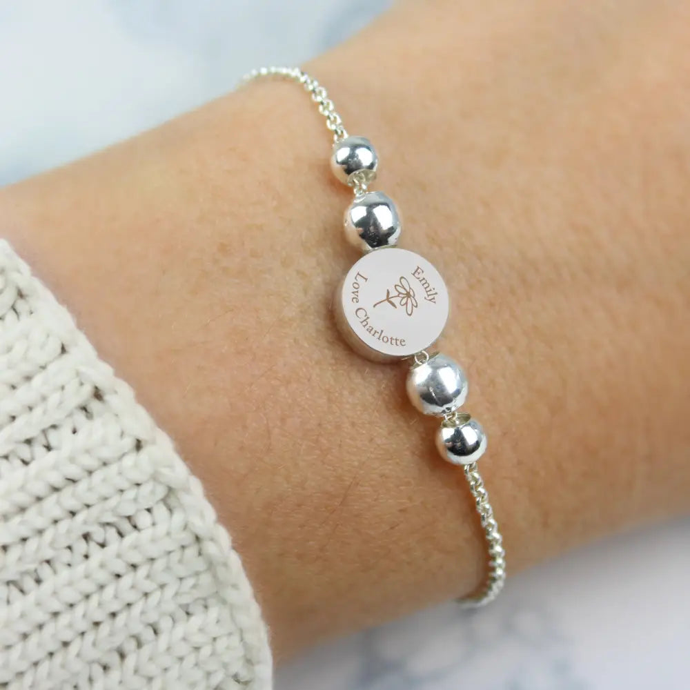 Jewellery Personalised Silver Tone Flower Disc Bracelet