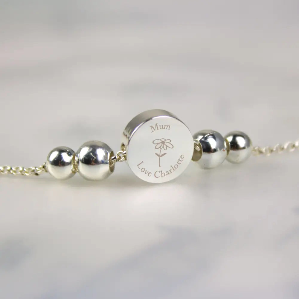 Jewellery Personalised Silver Tone Flower Disc Bracelet