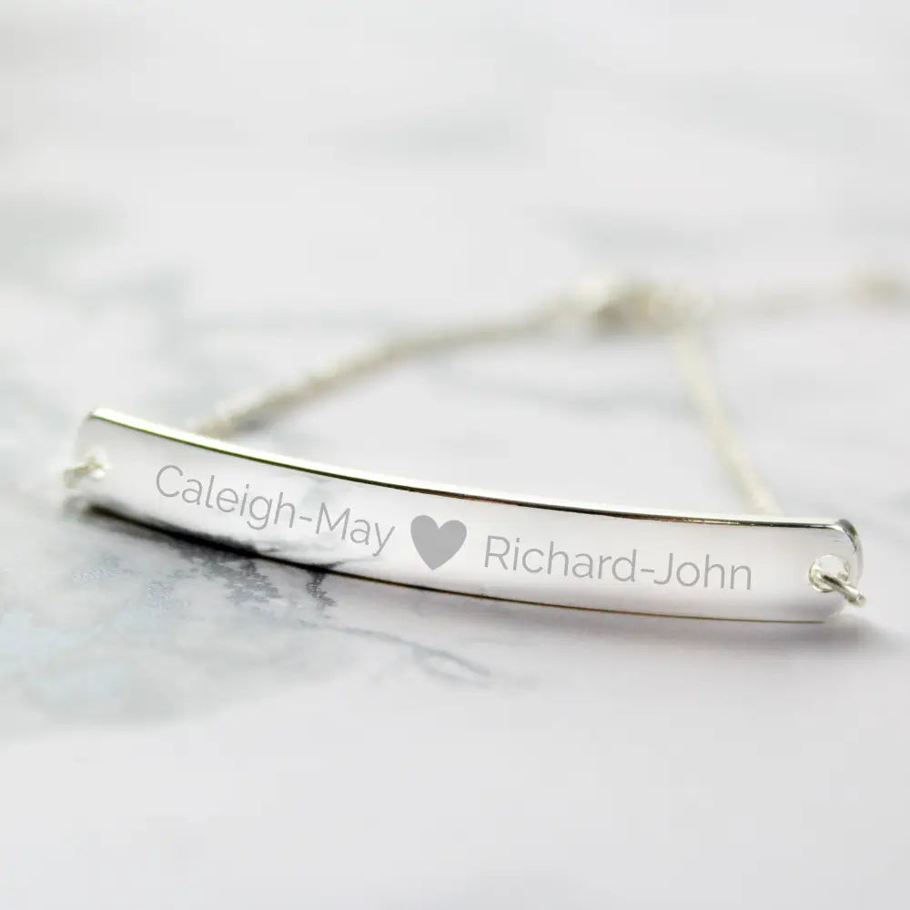 Jewellery Personalised Silver Tone Heart Bar Bracelet