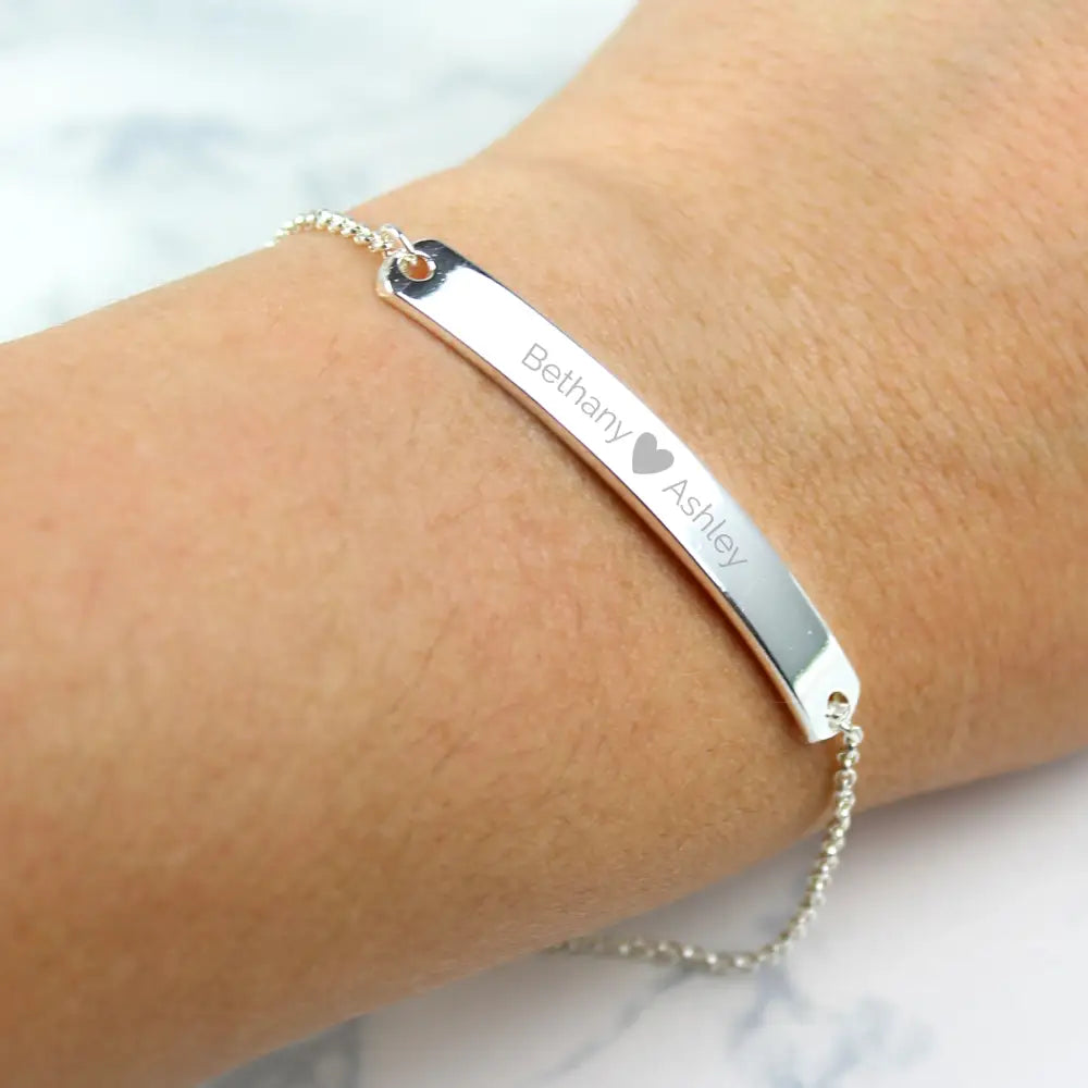 Jewellery Personalised Silver Tone Heart Bar Bracelet