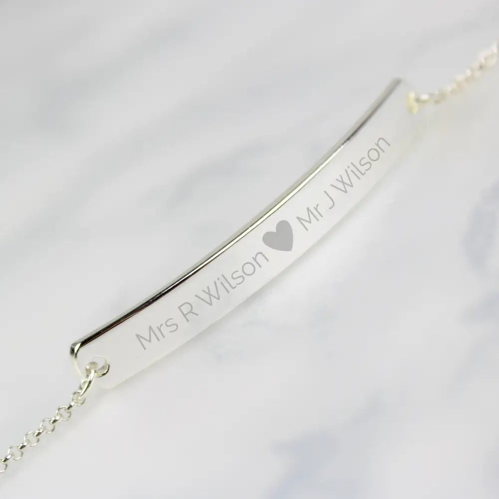 Jewellery Personalised Silver Tone Heart Bar Bracelet