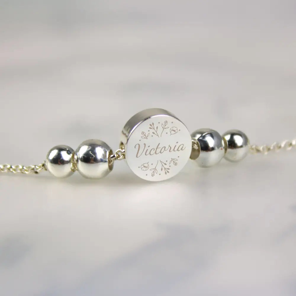 Jewellery Personalised Silver Tone Wild Flowers Disc Bracelet