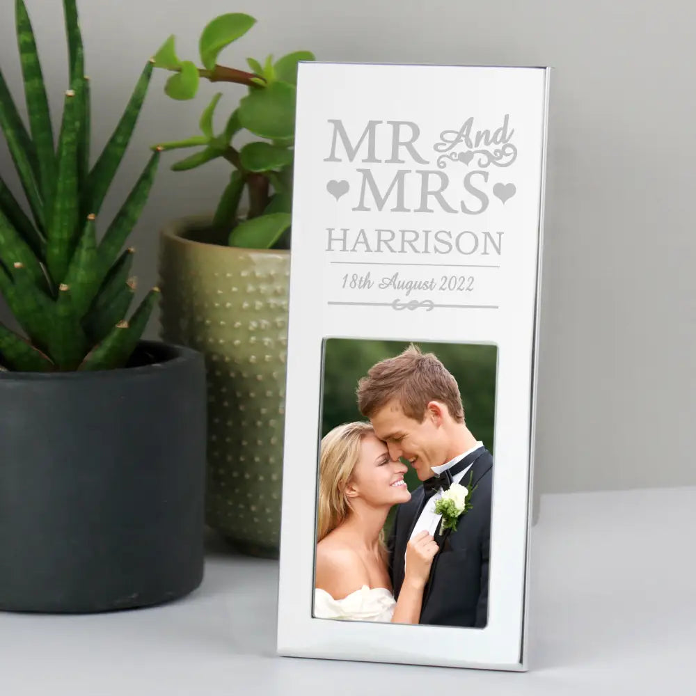 Photo Frames, Albums and Guestbooks Personalised Small Mr & Mrs 2x3 Silver Photo Frame