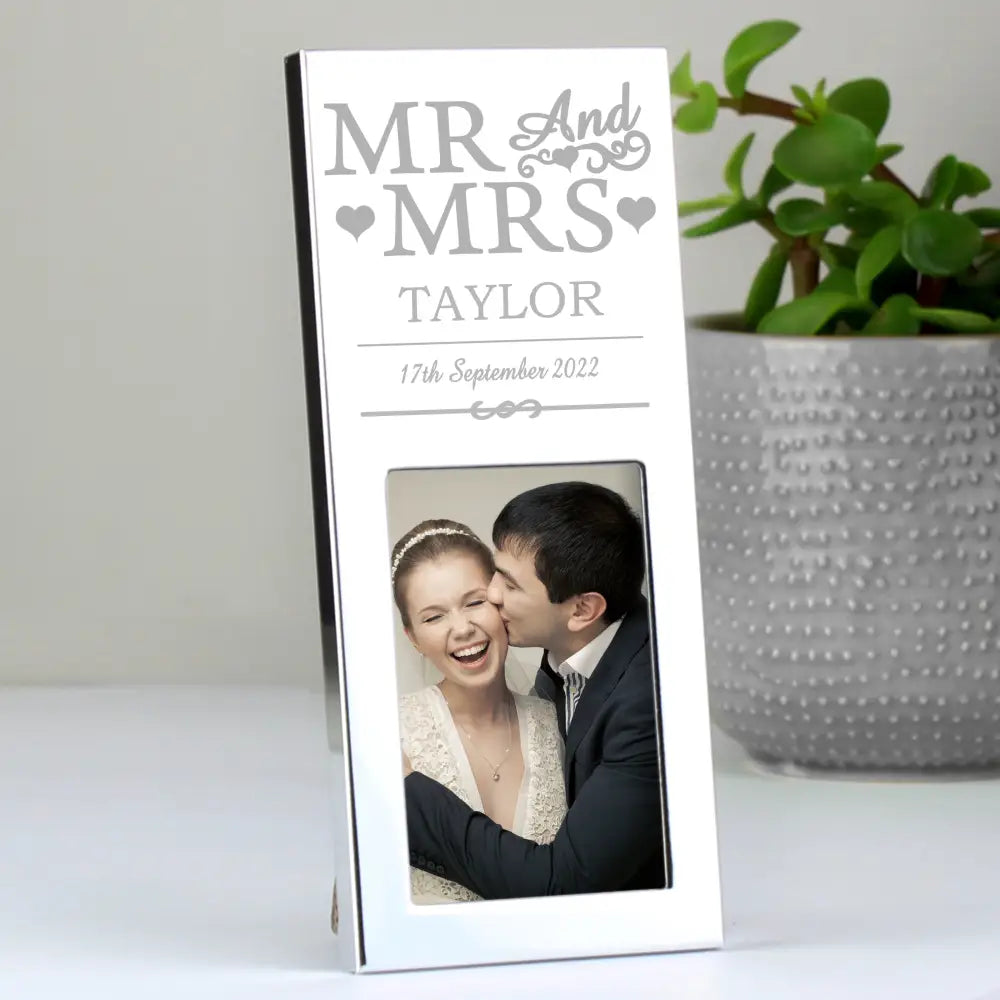 Photo Frames, Albums and Guestbooks Personalised Small Mr & Mrs 2x3 Silver Photo Frame