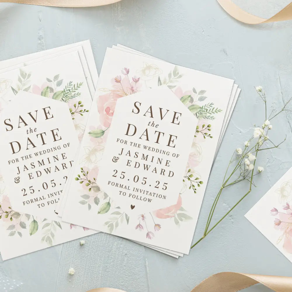 Stationery & Pens Personalised Soft Floral Set of 36 Wedding Save the Dates