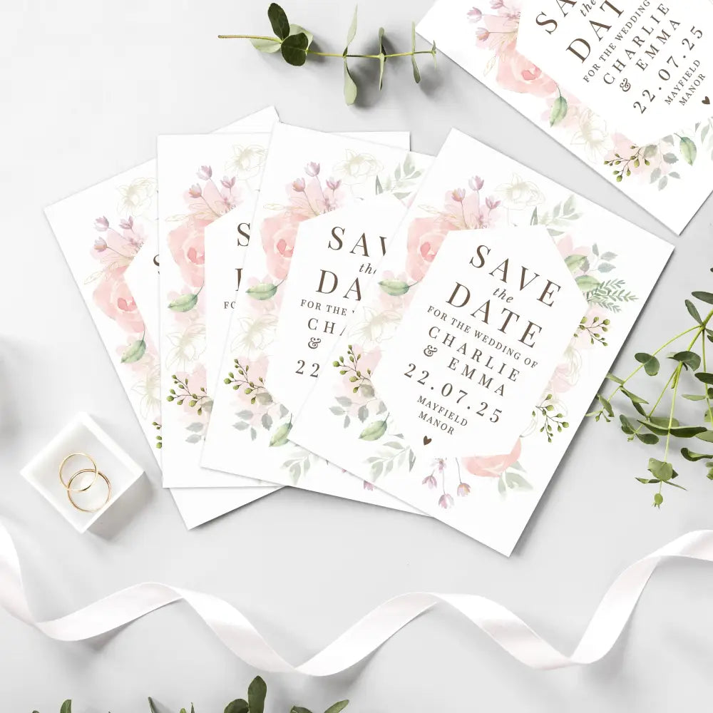 Stationery & Pens Personalised Soft Floral Set of 36 Wedding Save the Dates