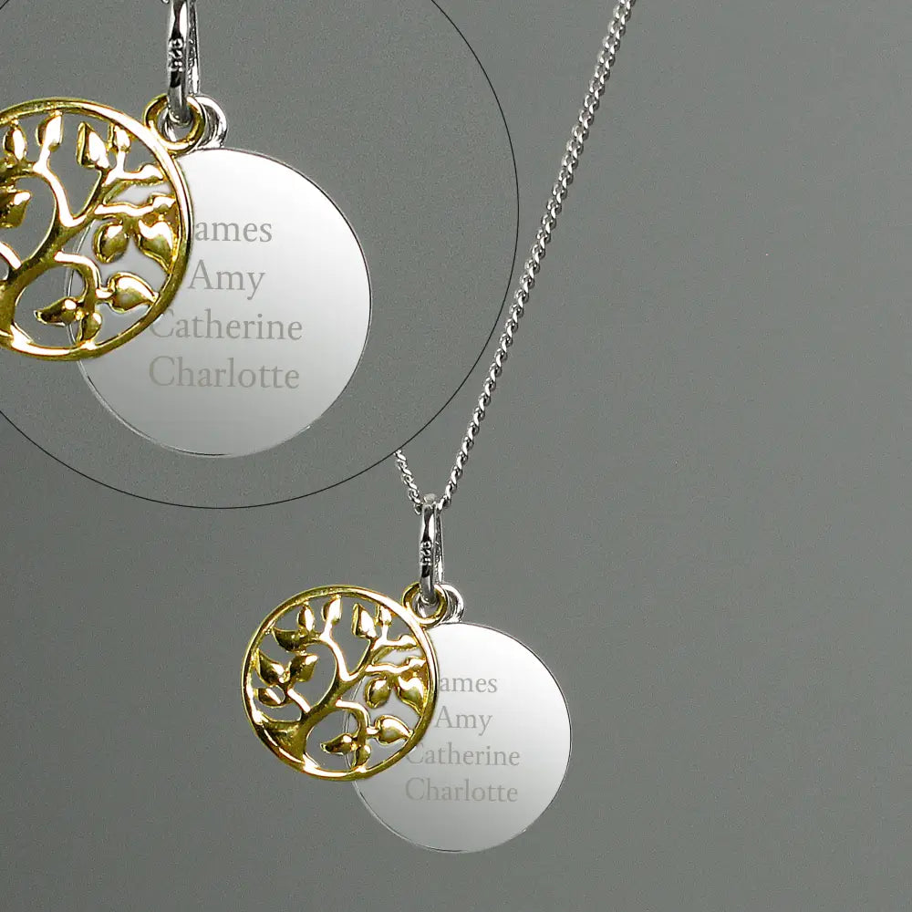 Jewellery Personalised Sterling Silver & 9ct Gold Family Tree Of Life Necklace