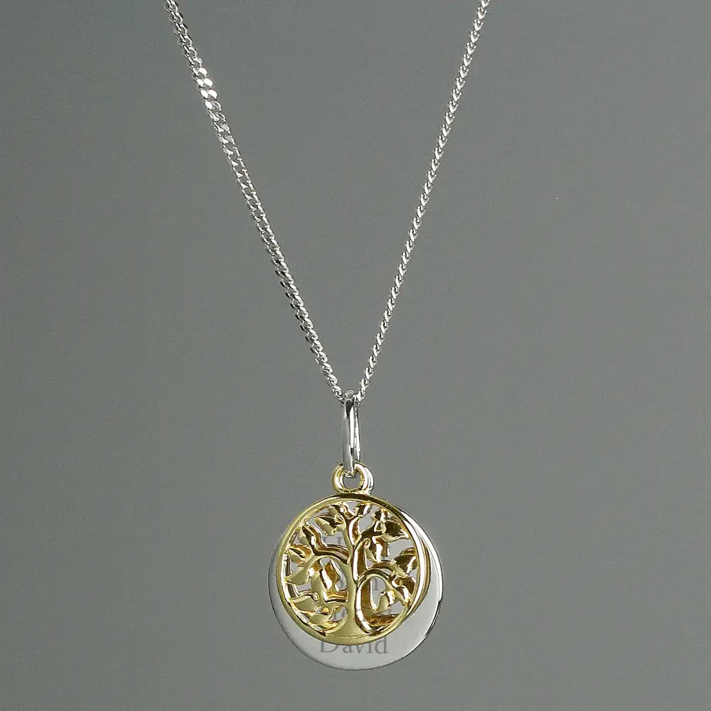 Jewellery Personalised Sterling Silver & 9ct Gold Family Tree Of Life Necklace