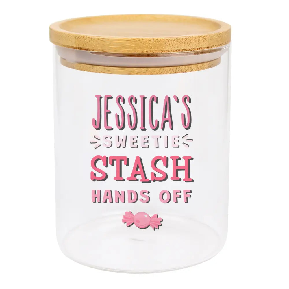Storage Personalised Sweetie Stash Glass Jar with Bamboo Lid