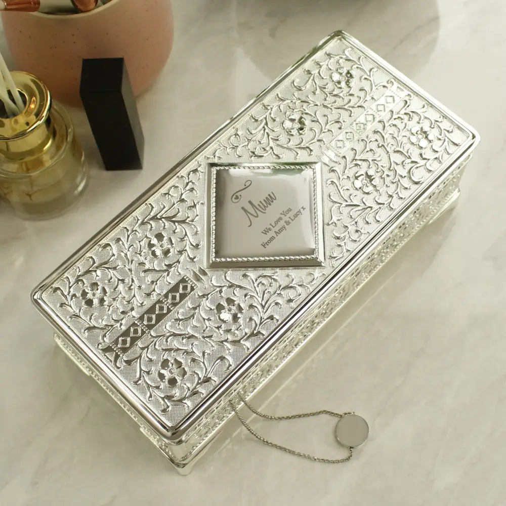 Trinket, Jewellery & Keepsake Boxes Personalised Swirls & Hearts Antique Silver Plated Jewellery Box