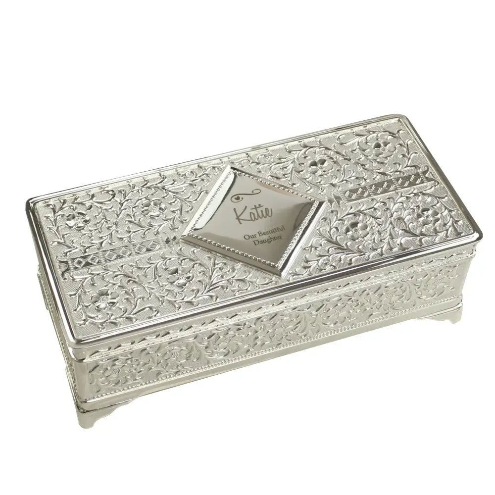 Trinket, Jewellery & Keepsake Boxes Personalised Swirls & Hearts Antique Silver Plated Jewellery Box