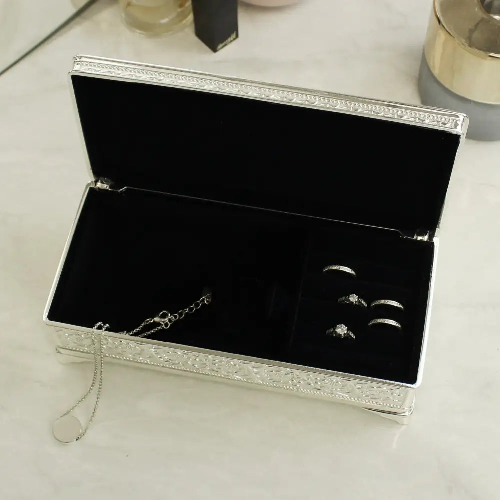 Trinket, Jewellery & Keepsake Boxes Personalised Swirls & Hearts Antique Silver Plated Jewellery Box