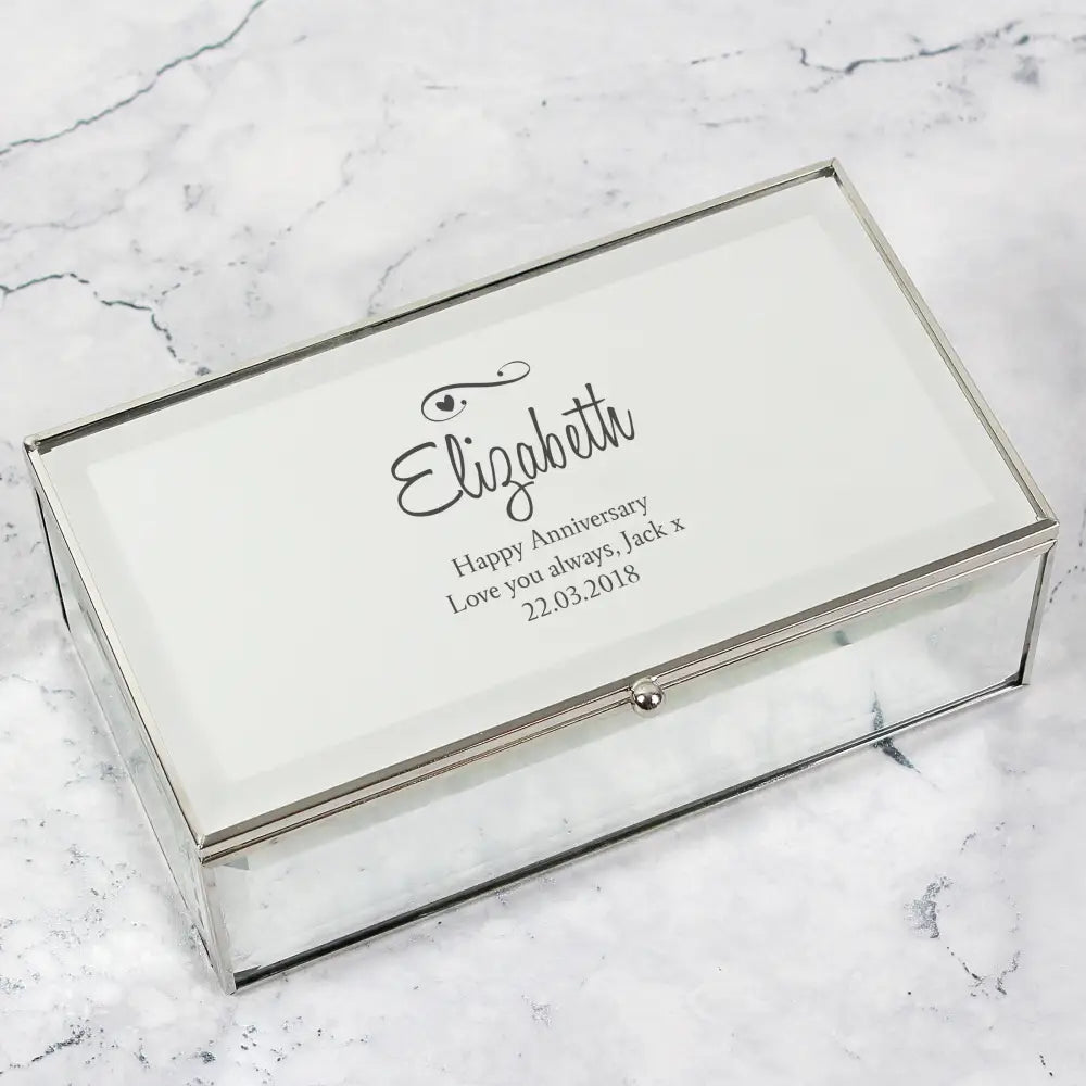 Trinket, Jewellery & Keepsake Boxes Personalised Swirls & Hearts Mirrored Jewellery Box