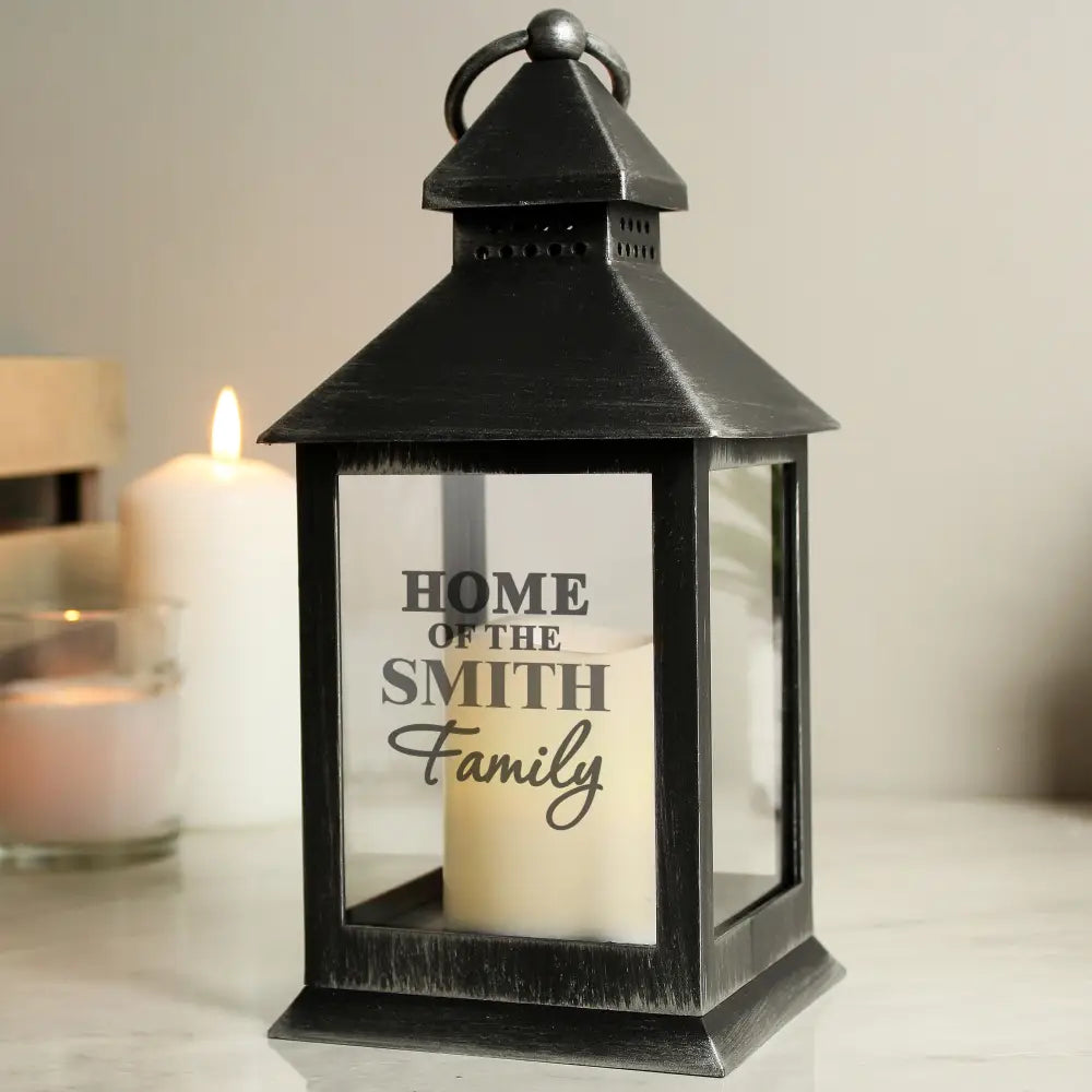 LED Lights, Candles & Decorations Personalised The Family Rustic Black Lantern