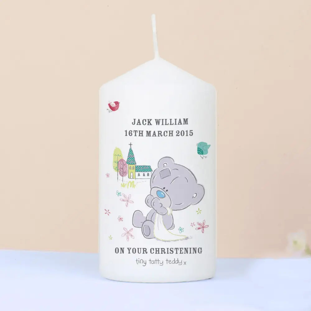 Candles & Reed Diffusers Personalised Tiny Tatty Teddy Christening Pillar Candle