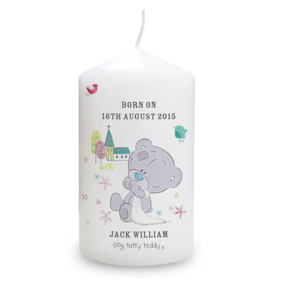 Candles & Reed Diffusers Personalised Tiny Tatty Teddy Christening Pillar Candle