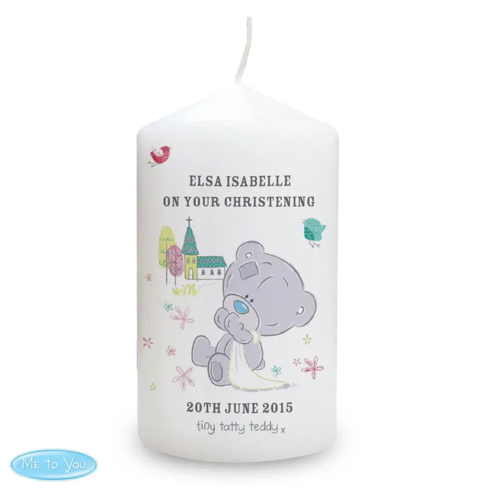 Candles & Reed Diffusers Personalised Tiny Tatty Teddy Christening Pillar Candle