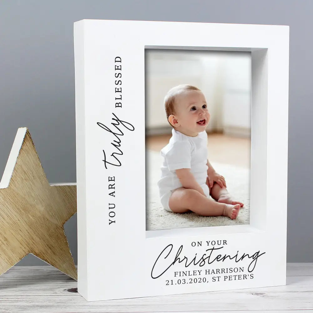Photo Frames, Albums and Guestbooks Personalised 'Truly Blessed' Christening 5x7 Box Photo Frame