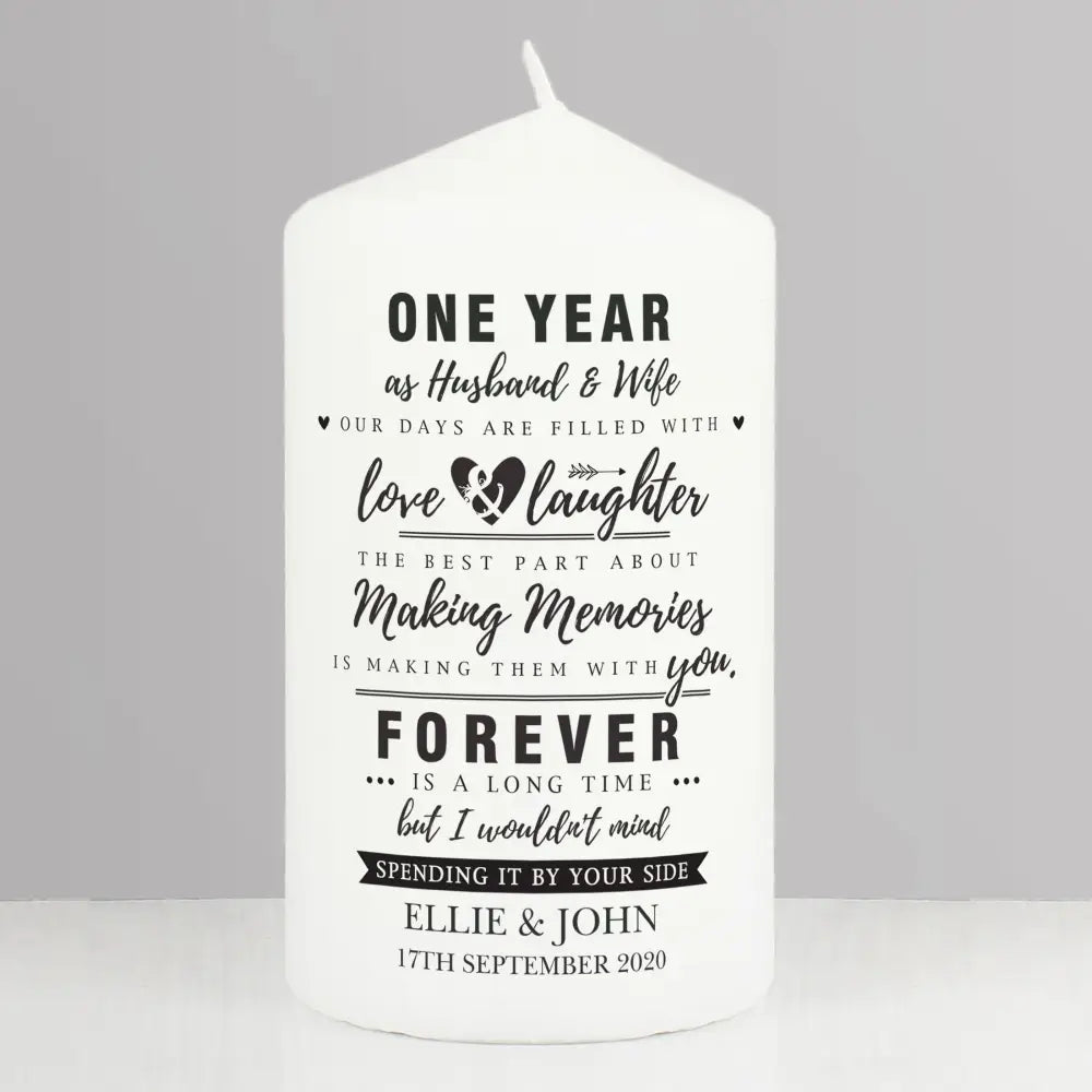 Candles & Reed Diffusers Personalised Typography Anniversary Pillar Candle