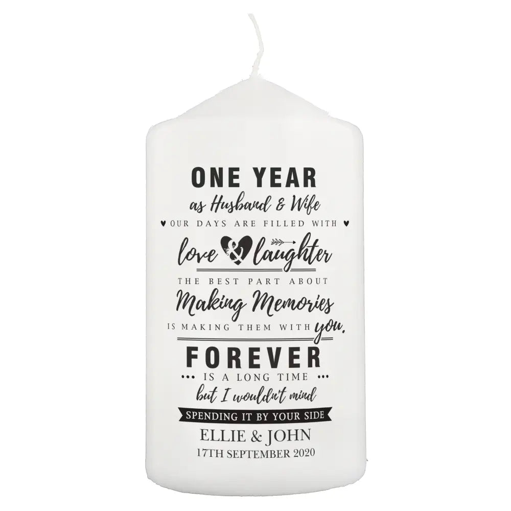 Candles & Reed Diffusers Personalised Typography Anniversary Pillar Candle