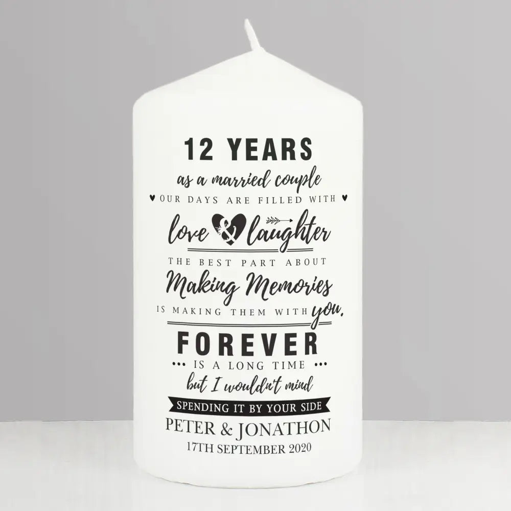 Candles & Reed Diffusers Personalised Typography Anniversary Pillar Candle