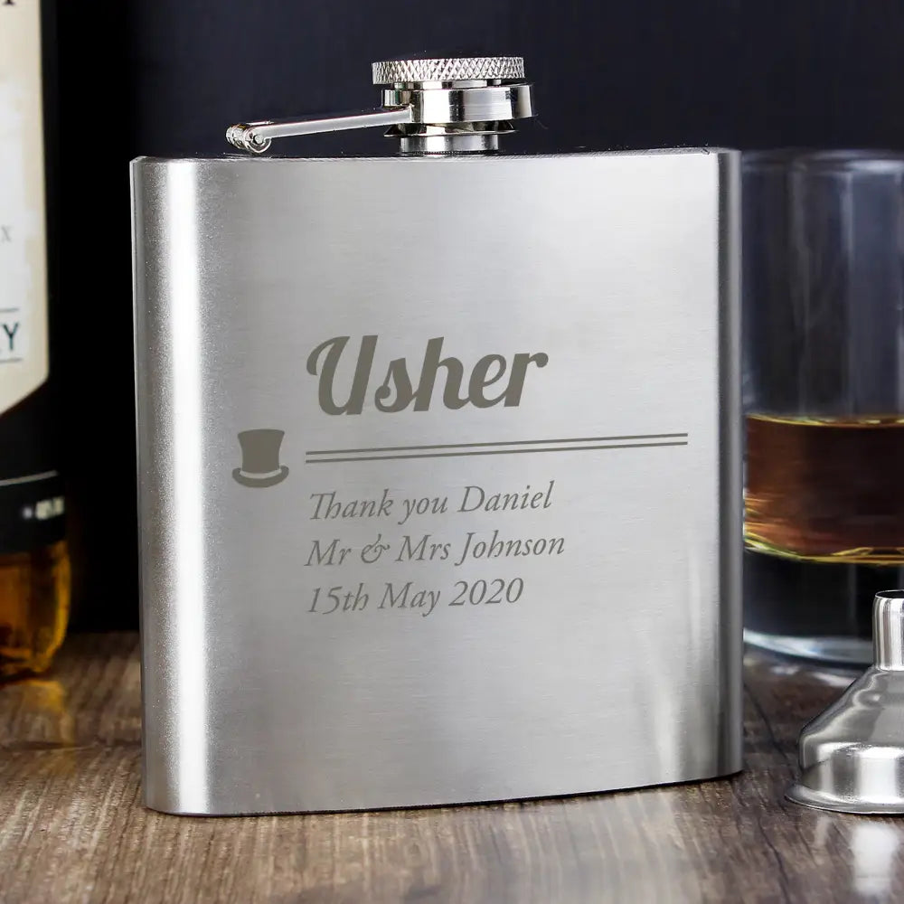 Glasses & Barware Personalised Usher Hip Flask