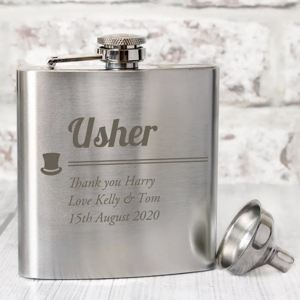 Glasses & Barware Personalised Usher Hip Flask