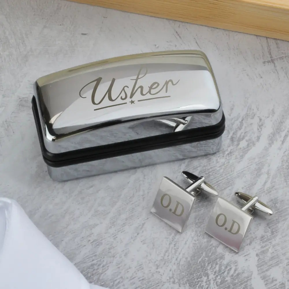Jewellery Personalised Usher Wedding Cufflinks and Box Set