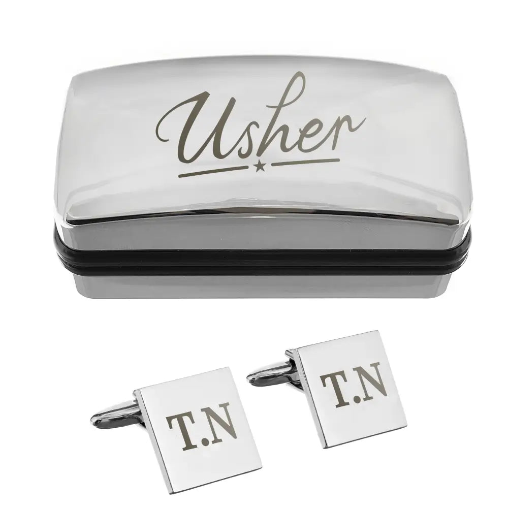 Jewellery Personalised Usher Wedding Cufflinks and Box Set