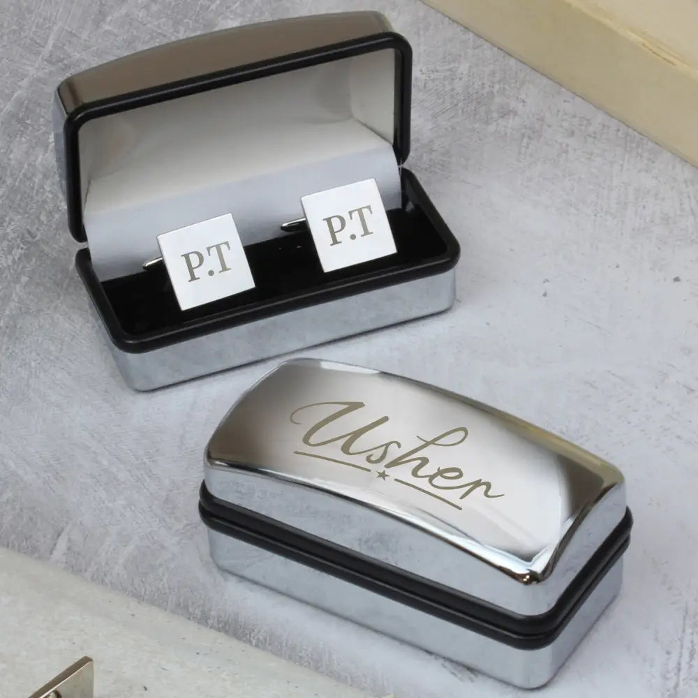 Jewellery Personalised Usher Wedding Cufflinks and Box Set