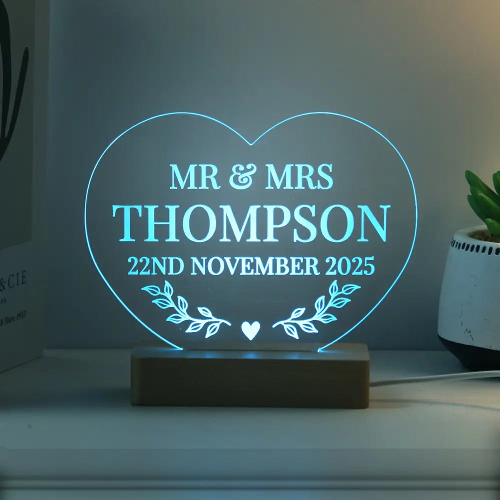 LED Lights, Candles & Decorations Personalised Wedding Heart LED Light