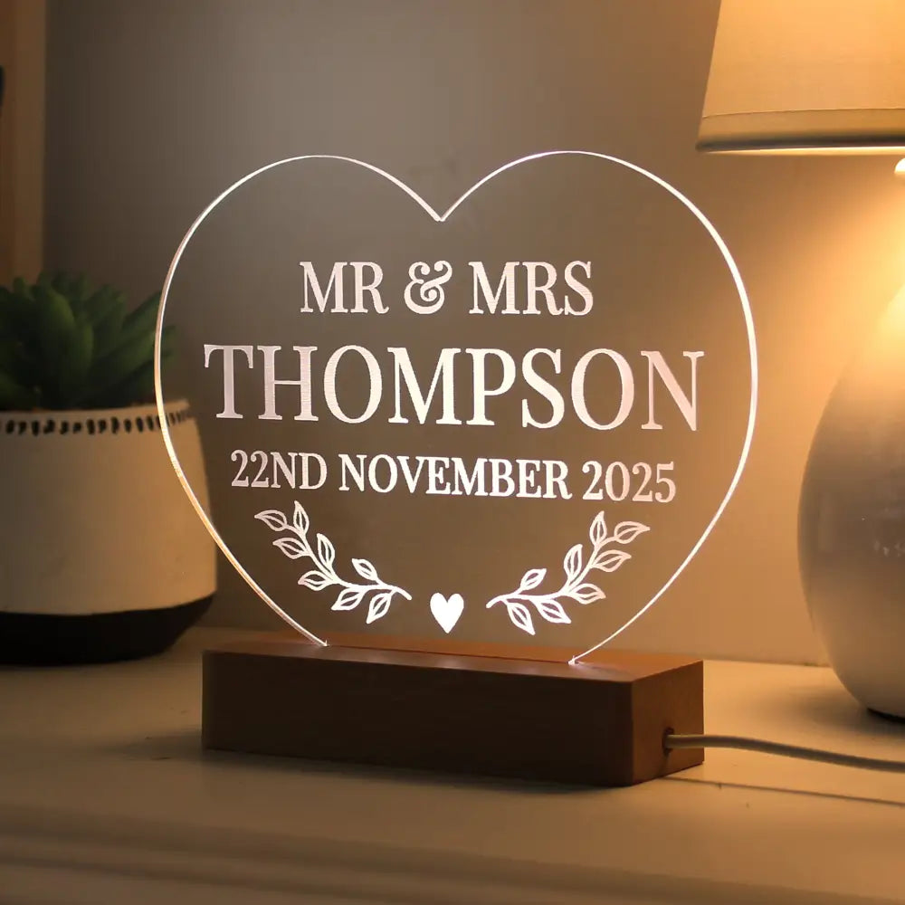 LED Lights, Candles & Decorations Personalised Wedding Heart LED Light