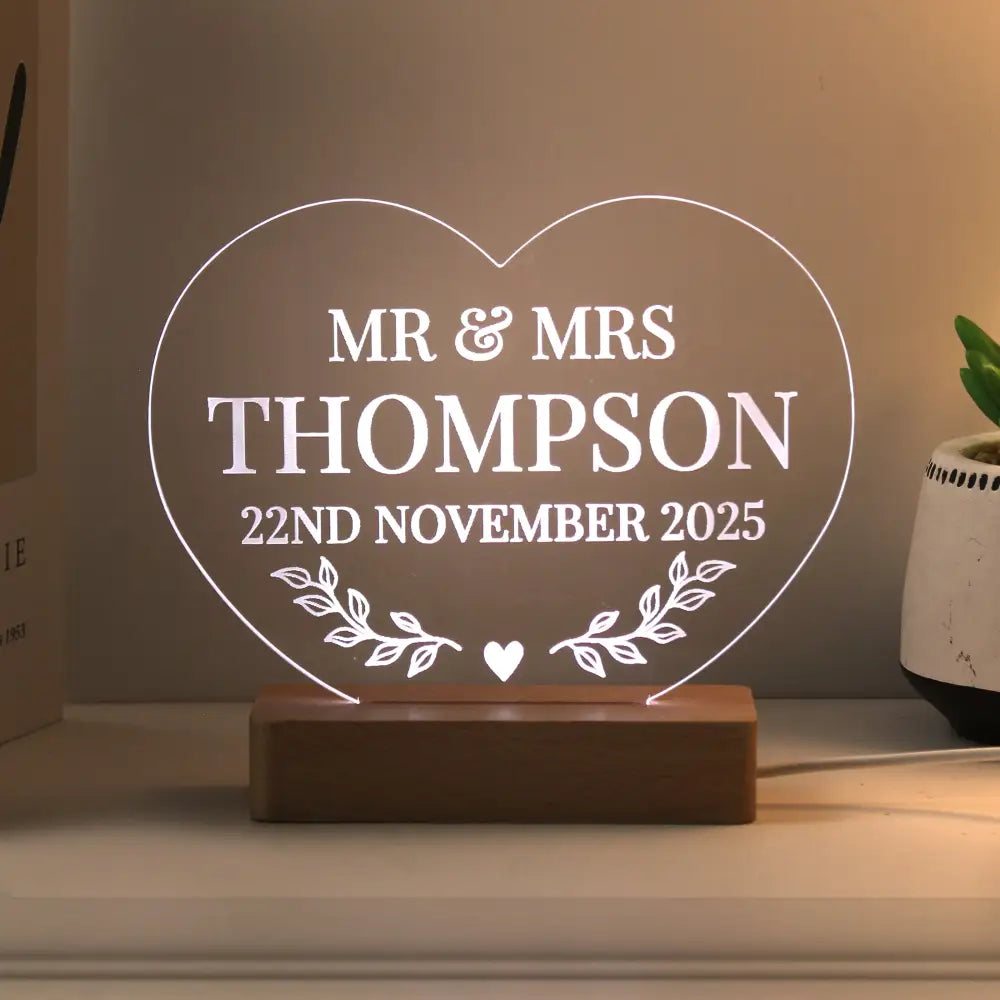 LED Lights, Candles & Decorations Personalised Wedding Heart LED Light