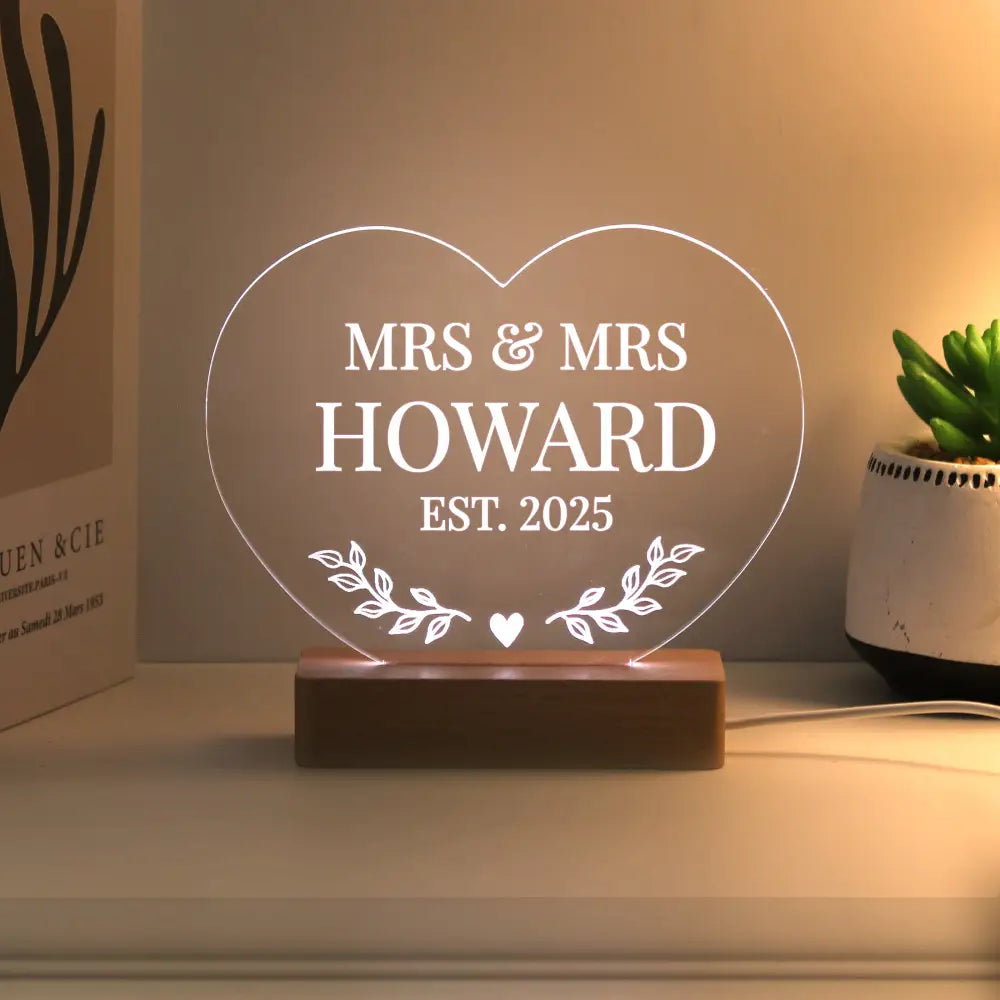 LED Lights, Candles & Decorations Personalised Wedding Heart LED Light