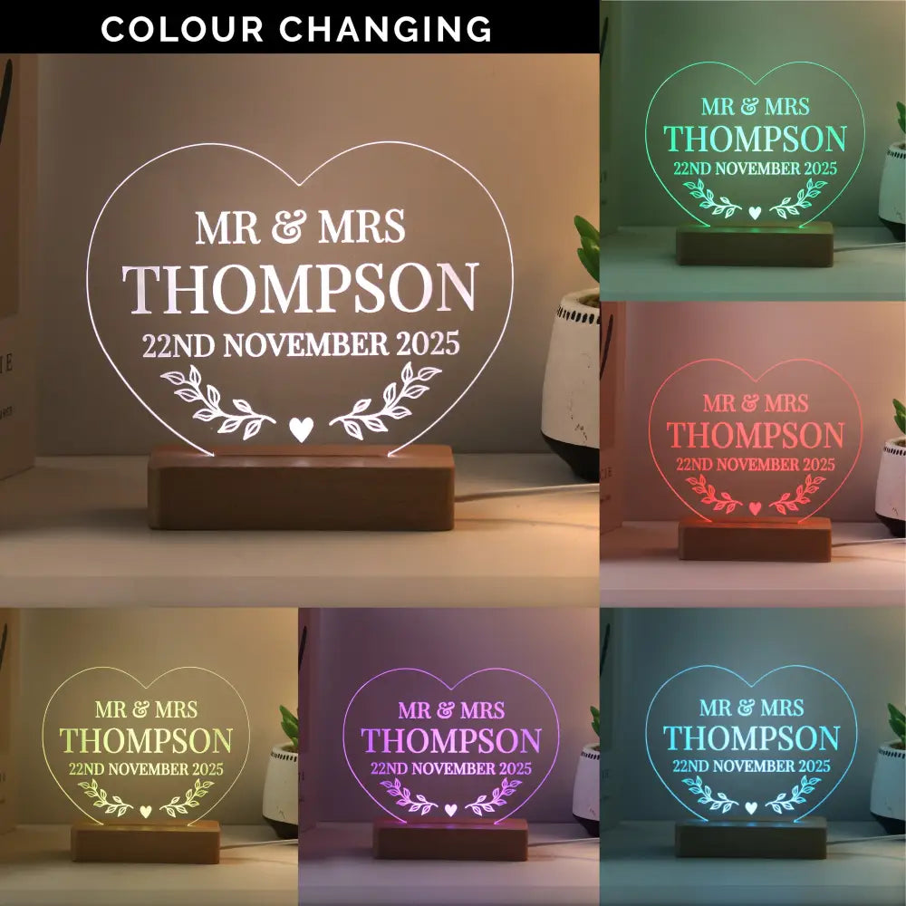 LED Lights, Candles & Decorations Personalised Wedding Heart LED Light