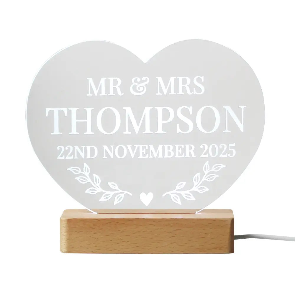 LED Lights, Candles & Decorations Personalised Wedding Heart LED Light