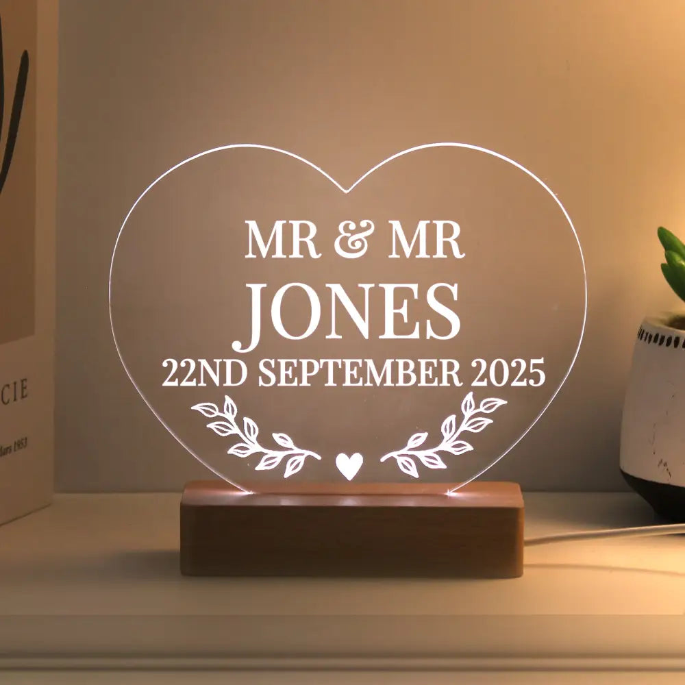 LED Lights, Candles & Decorations Personalised Wedding Heart LED Light