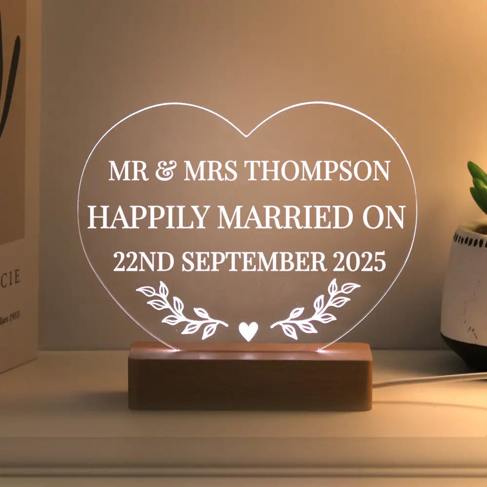 LED Lights, Candles & Decorations Personalised Wedding Heart LED Light