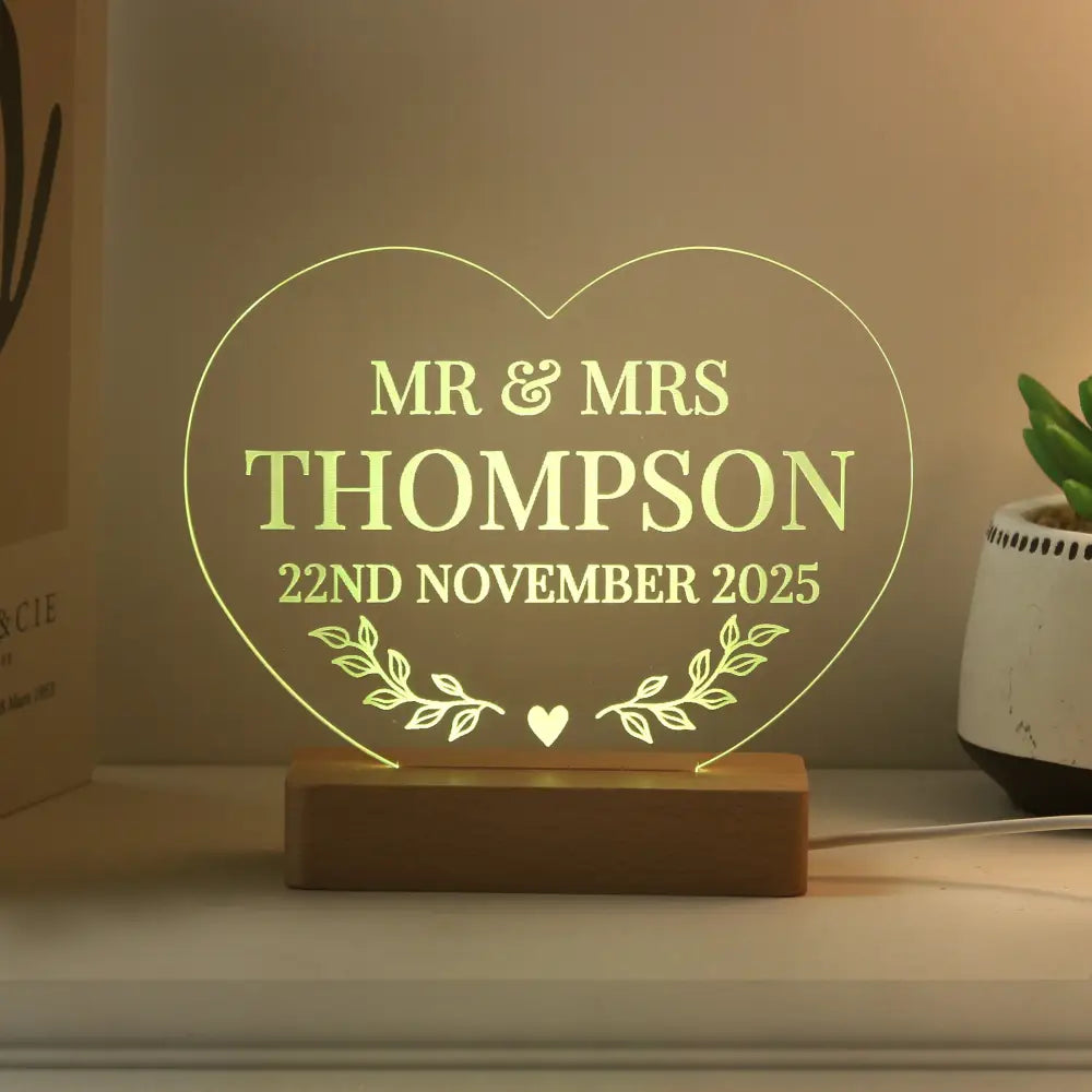 LED Lights, Candles & Decorations Personalised Wedding Heart LED Light