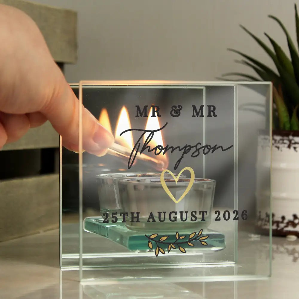 Candles & Reed Diffusers Personalised Wedding Mirrored Tealight Holder