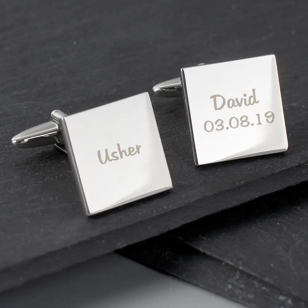 Jewellery Personalised Wedding Role Square Cufflinks -1 line