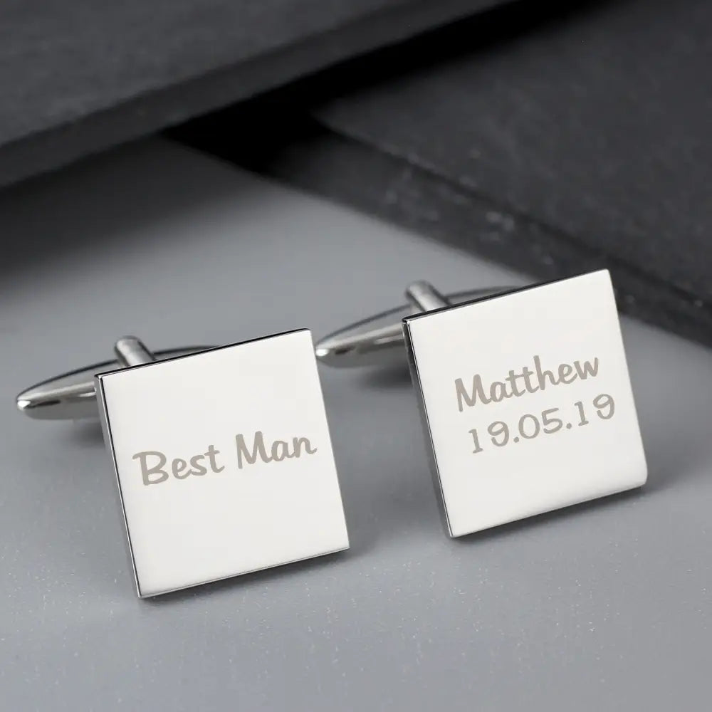 Jewellery Personalised Wedding Role Square Cufflinks -1 line