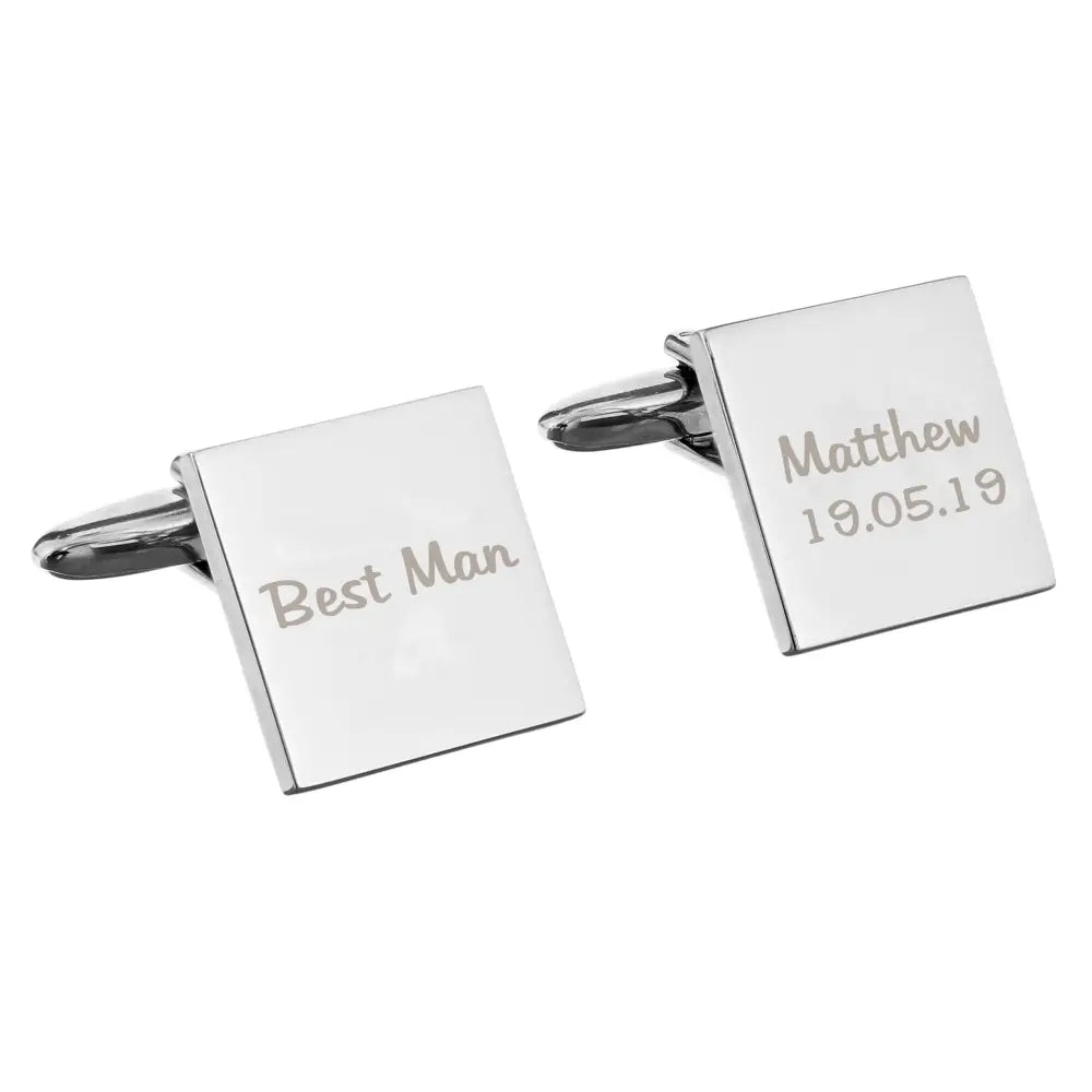 Jewellery Personalised Wedding Role Square Cufflinks -1 line