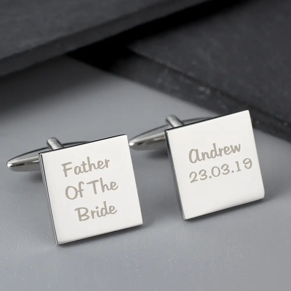 Jewellery Personalised Wedding Role Square Cufflinks -3 lines