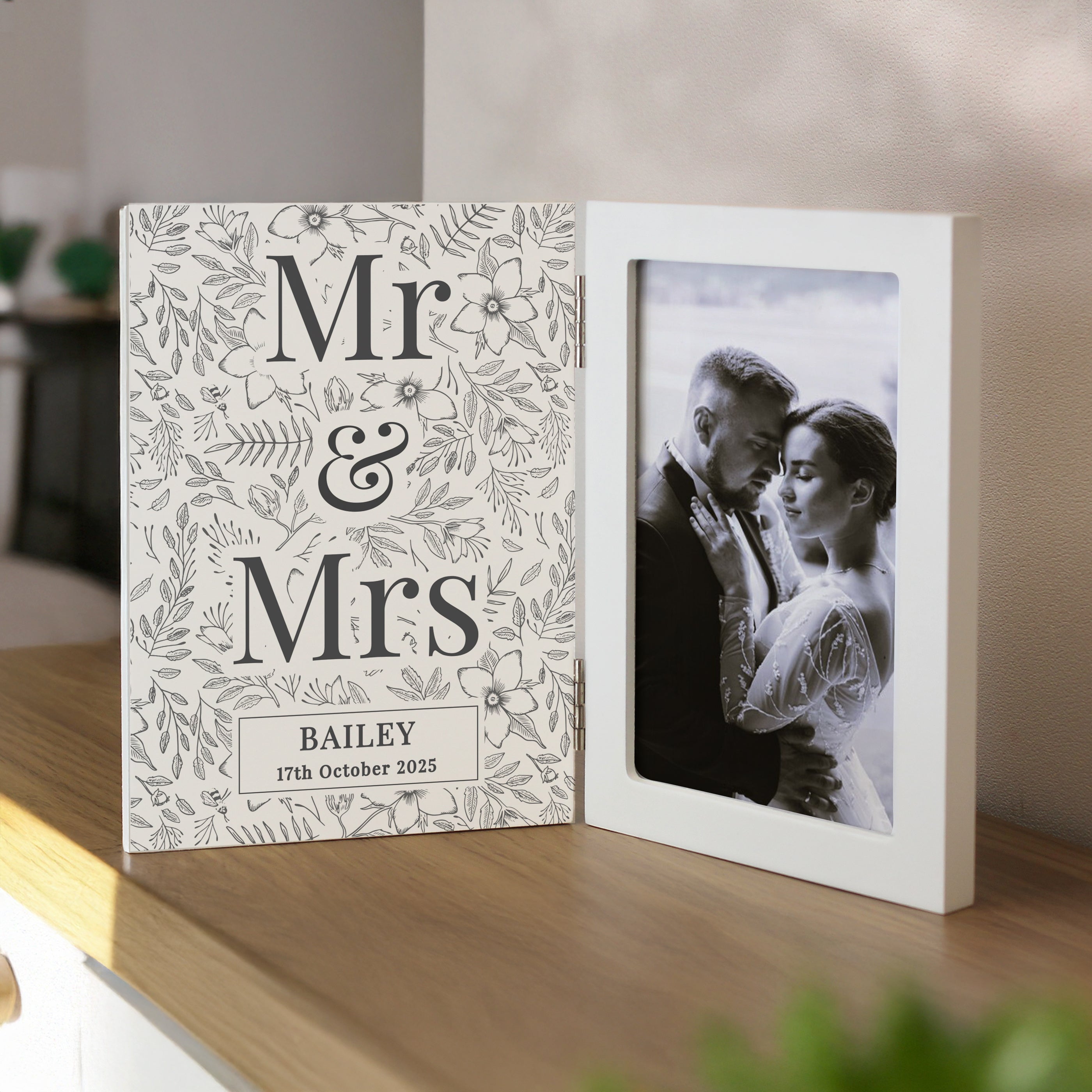 Photo Frames, Albums and Guestbooks Personalised Wedding Wooden Hinged 6x4 Photo Frame